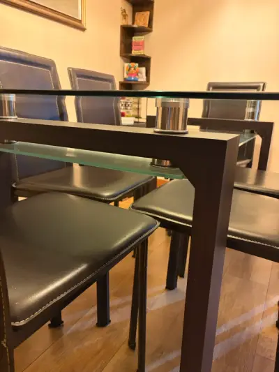 Mesa de comedor de vidrio 150x90 cm + 6 sillas - miniatura 5