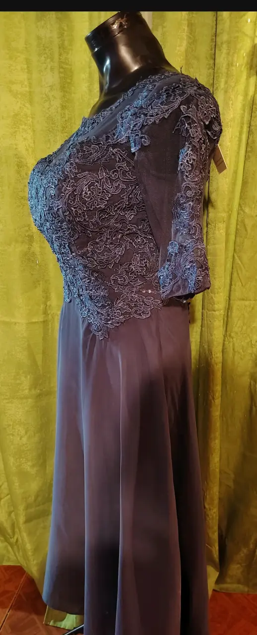 Vestido de encaje azul marino elegante - 3