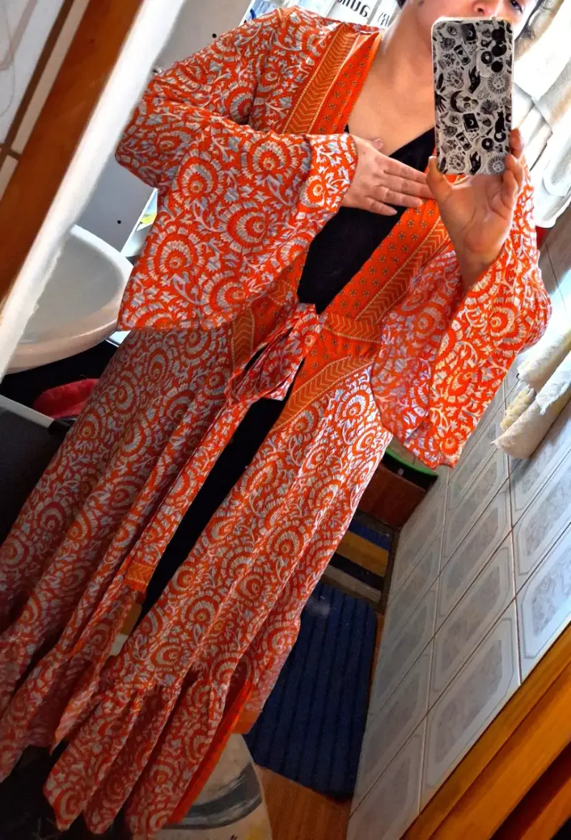 Kimono de Seda largo bohemio estampado - 2