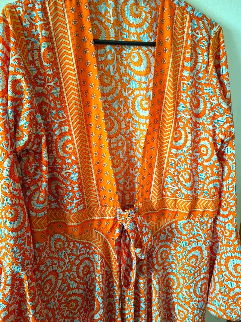 Kimono de Seda largo bohemio estampado - 3