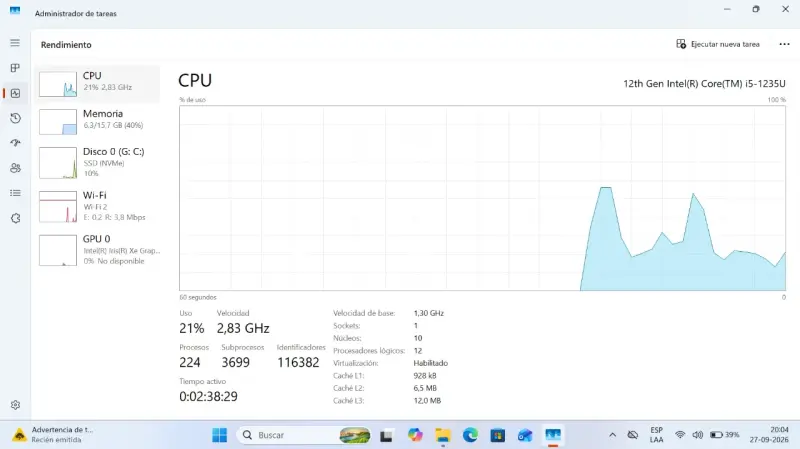 ASUS Intel i5 12va Gen 10 Núcleos. 16 gb ram - 3
