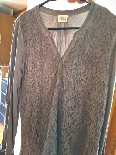 Blusa de encaje gris taupe Umbrale M - miniatura 3