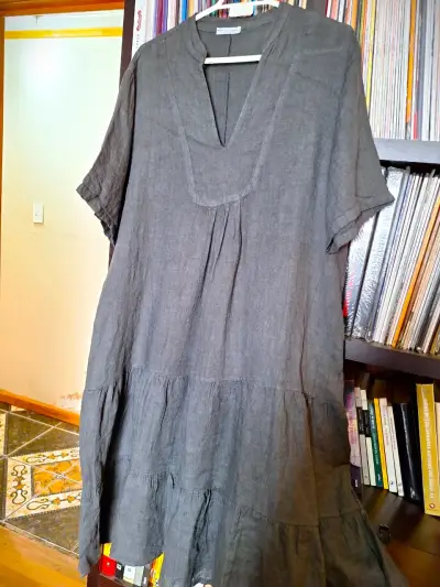 Vestido largo gris de Lino para mujer - miniatura 1