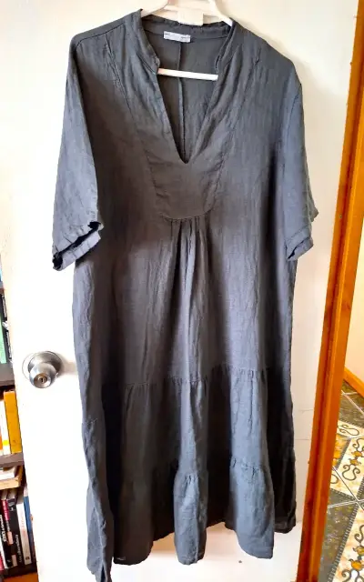 Vestido largo gris de Lino para mujer - miniatura 2