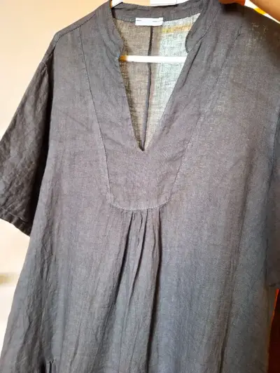 Vestido largo gris de Lino para mujer - miniatura 3