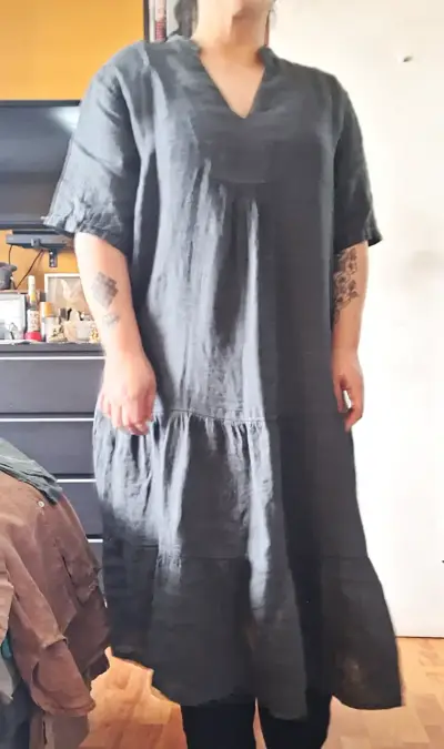 Vestido largo gris de Lino para mujer - miniatura 4