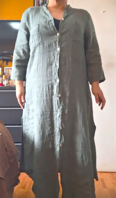 Vestido camisero largo verde oliva Lino - miniatura 4