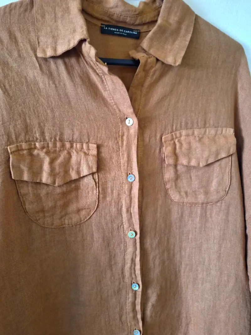 Blusa de Lino marrón con bolsillos - 4