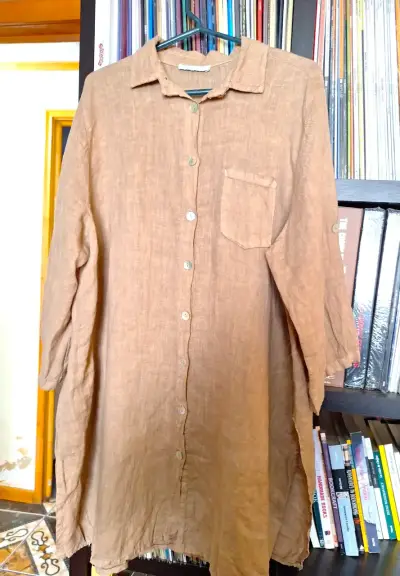Vestido camisero de Lino marrón - miniatura 1