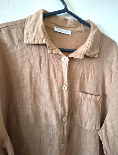 Vestido camisero de Lino marrón - miniatura 4