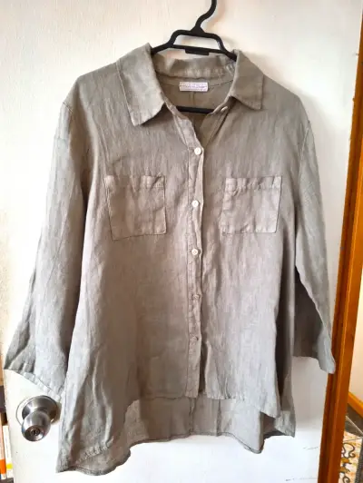 Blusa de Lino gris Taupe - miniatura 3
