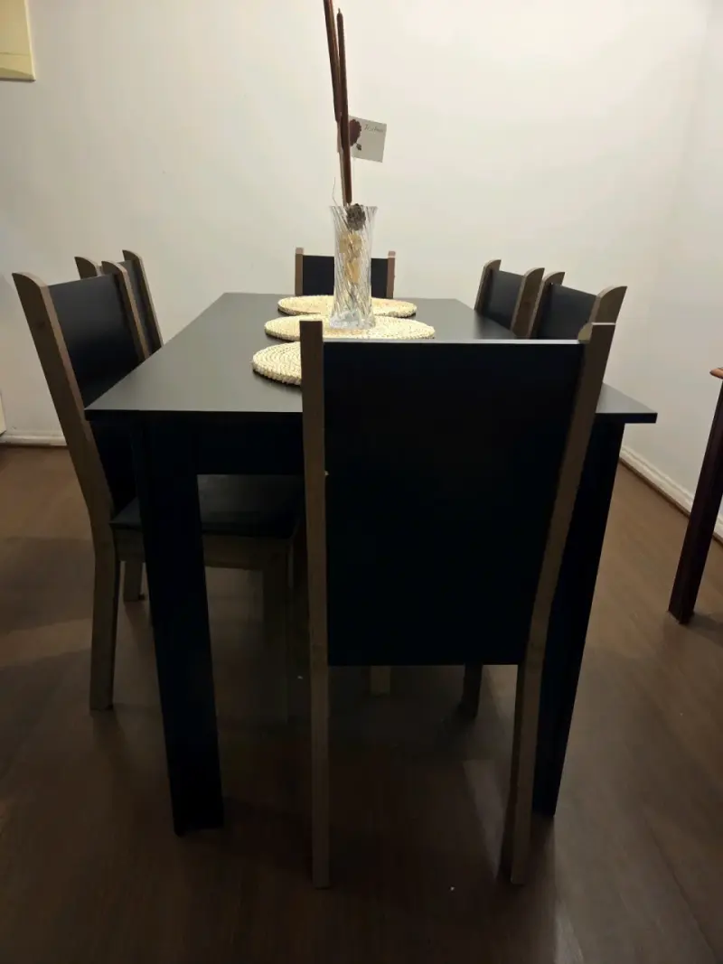 Juego de comedor negro con 6 sillas - 2