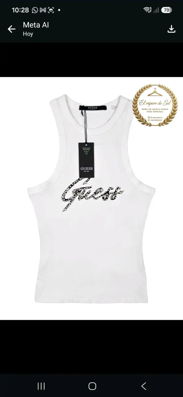 Polera sin mangas blanca Guess con logo brillante - 1