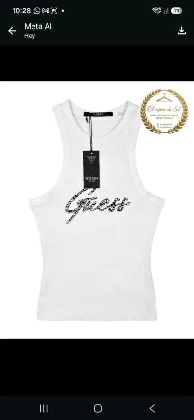 Polera sin mangas blanca Guess con logo brillante - miniatura 1