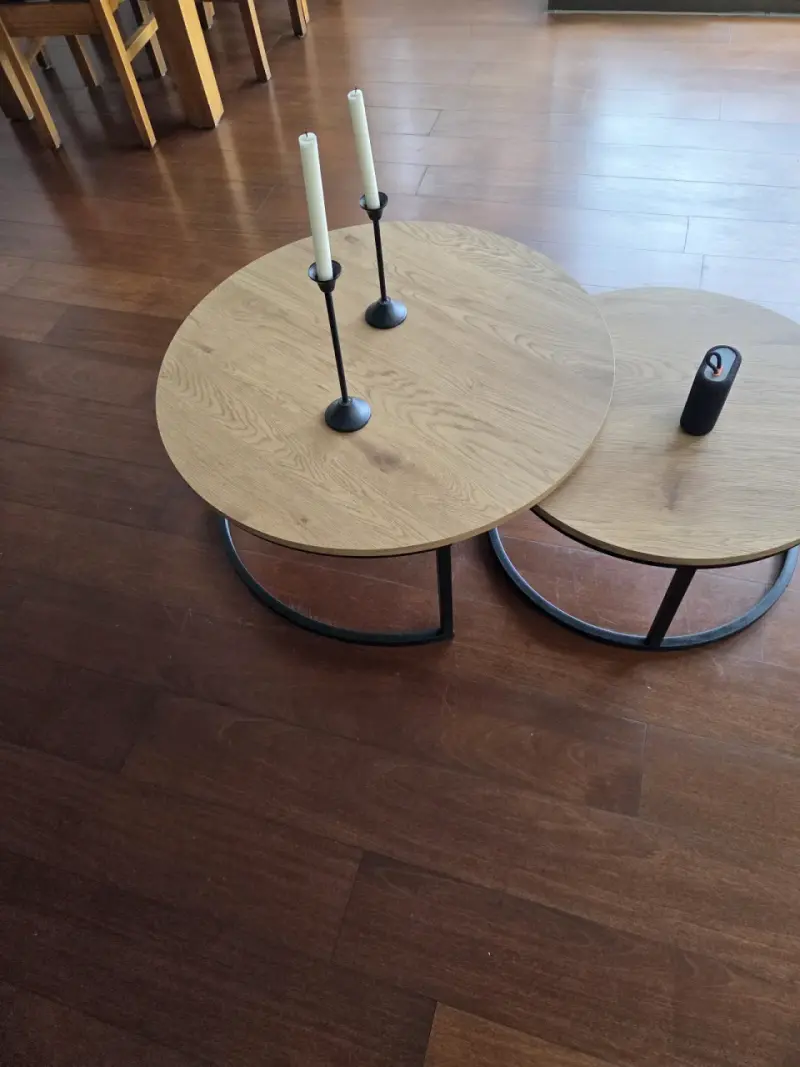 Juego de mesas de centro redondas de madera y metal - 2