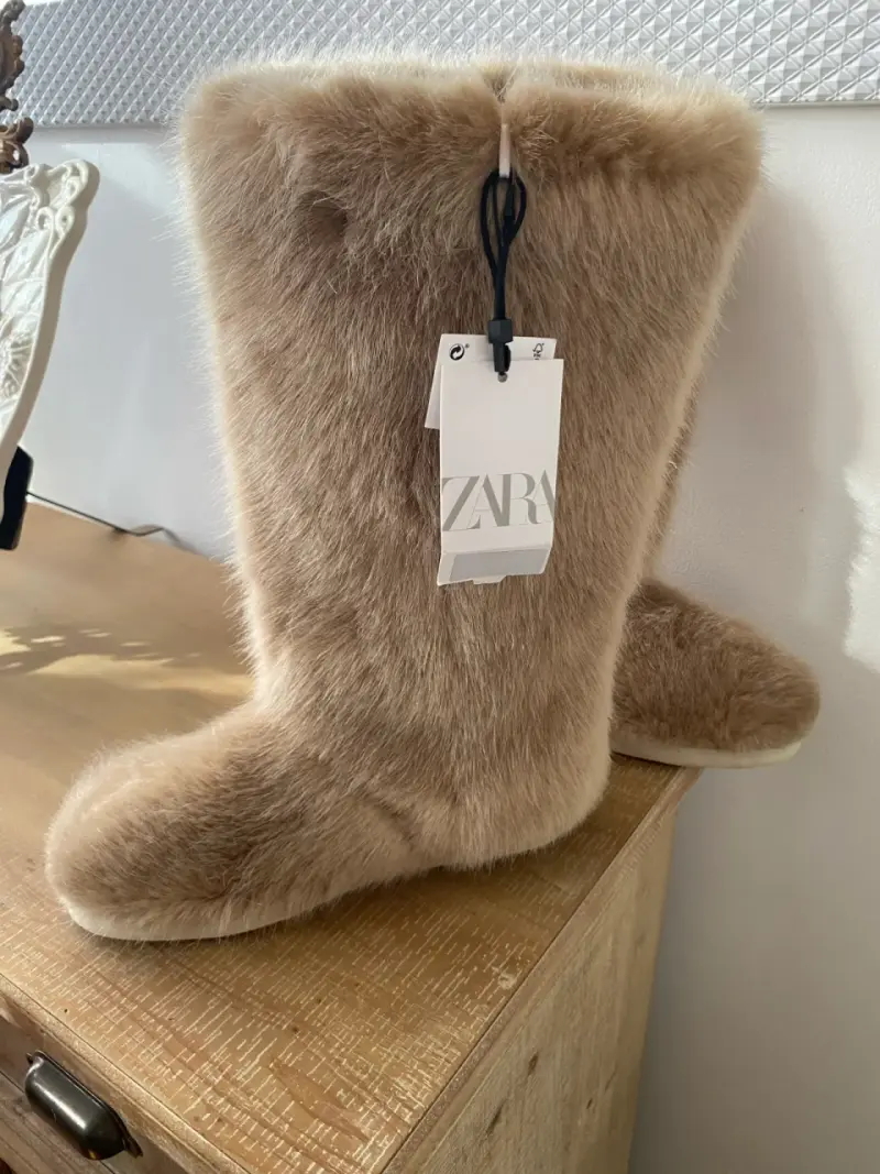 Botas de piel sintética beige Zara número 38y medi - 3