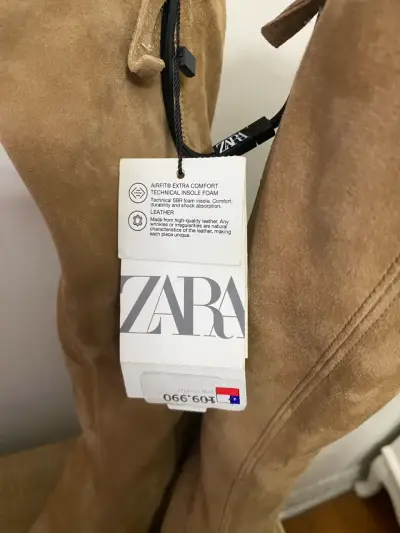 Botas de gamuza beige Zara con tacón - miniatura 2