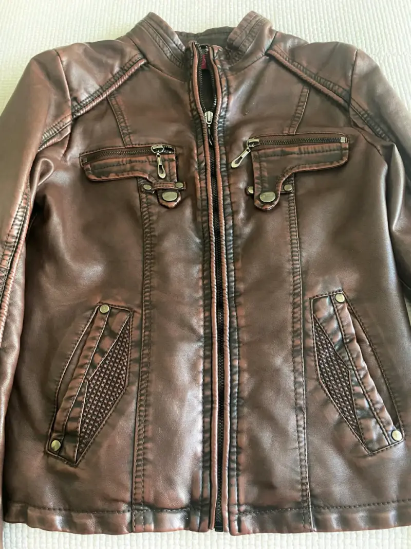 Chaqueta de cuero sintético marrón con cierre - 3