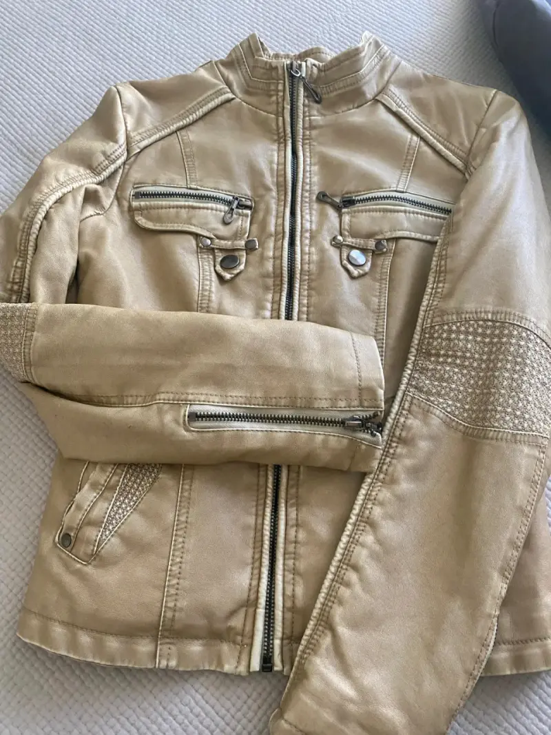 Chaqueta de cuero sintético marrón con cierre - 6