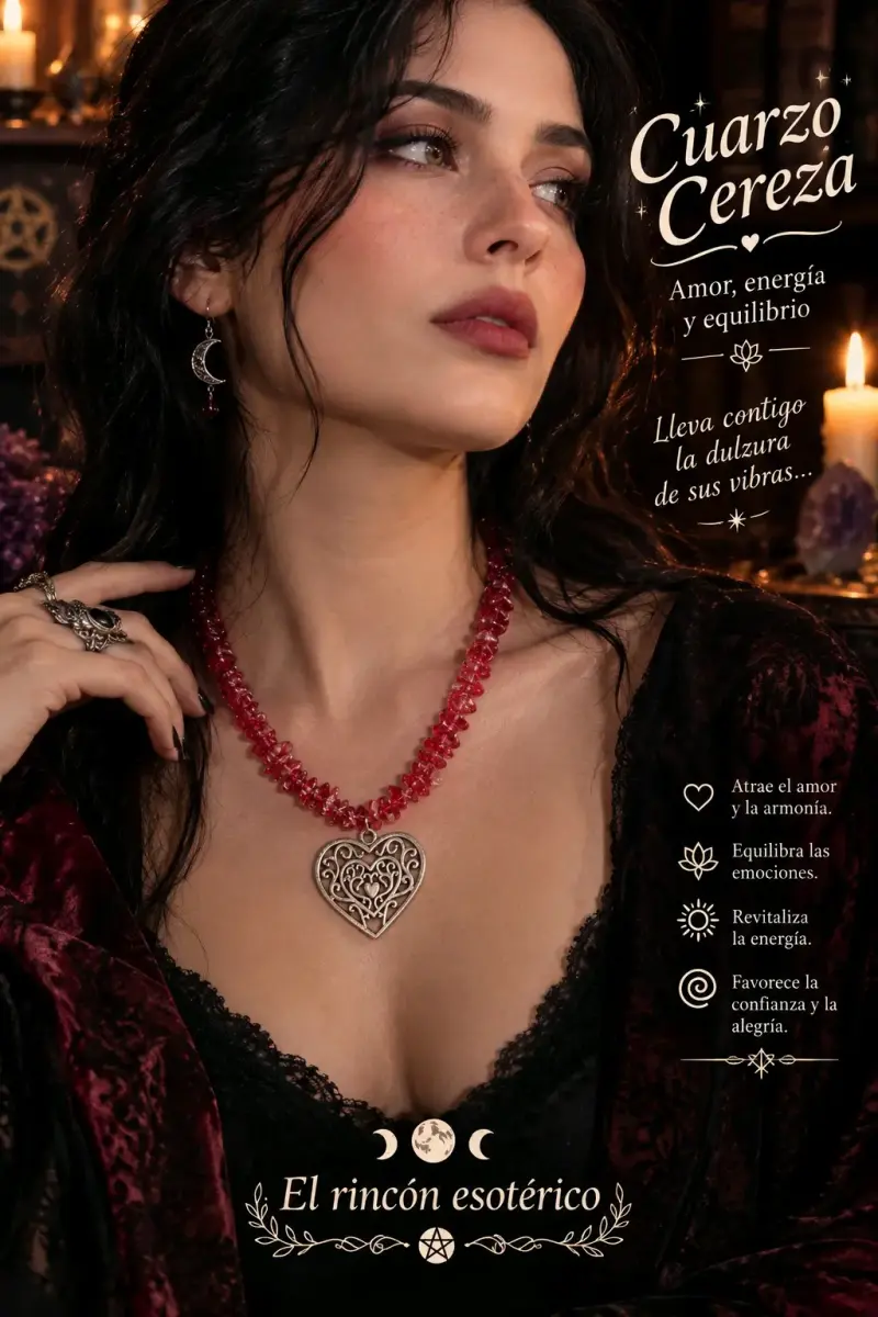 Collar de Cuarzo Cereza con Colgante de Corazón - 2