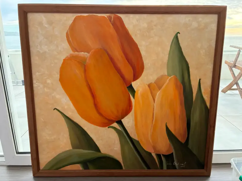 Cuadro de tulipanes enmarcaso