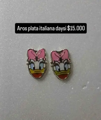 Aros de plata italiana con diseño de personaje - miniatura 1