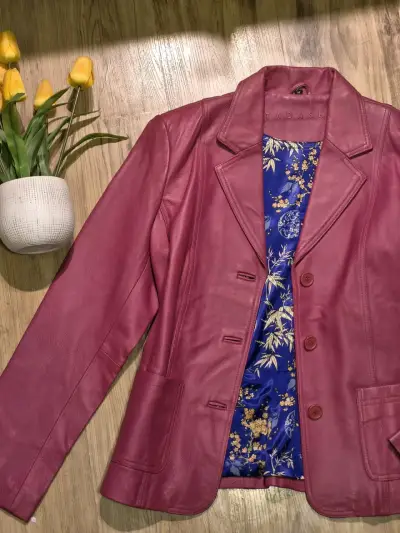 Chaqueta de cuero Tadashi color burdeos - miniatura 1