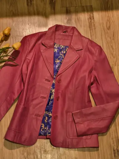 Chaqueta de cuero Tadashi color burdeos - miniatura 2