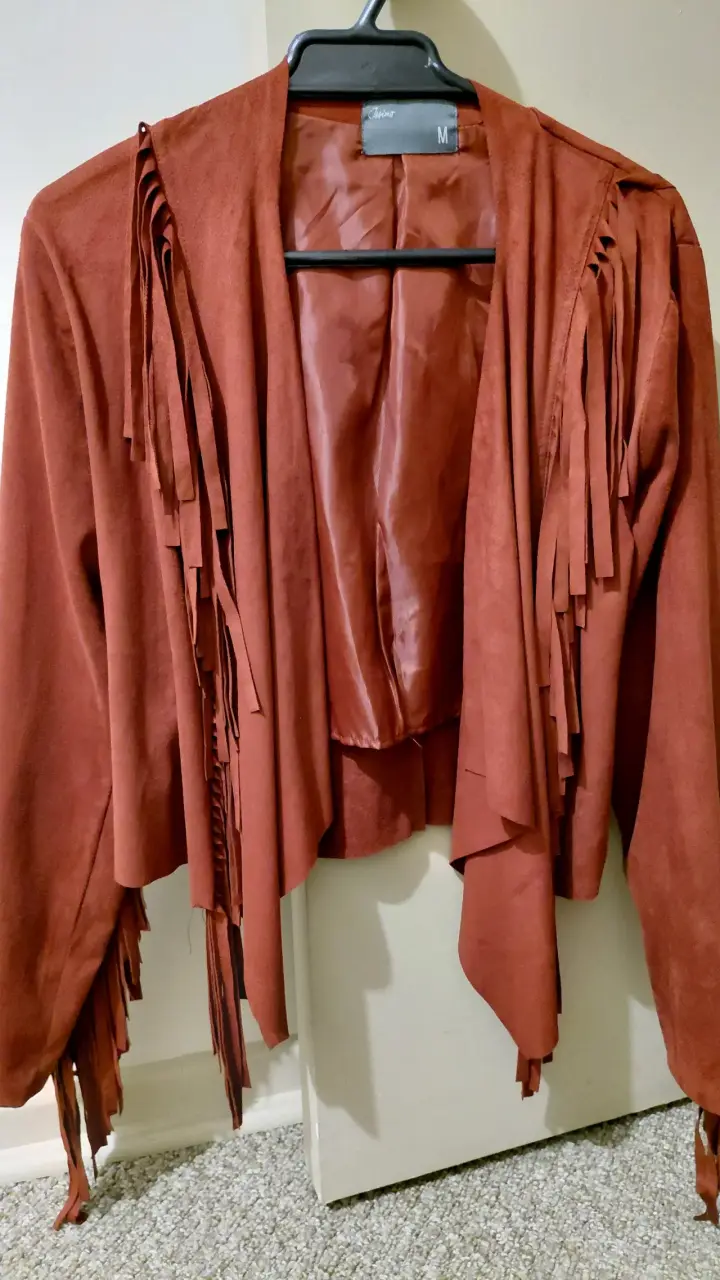 Chaqueta de flecos color burdeo talla M - 3