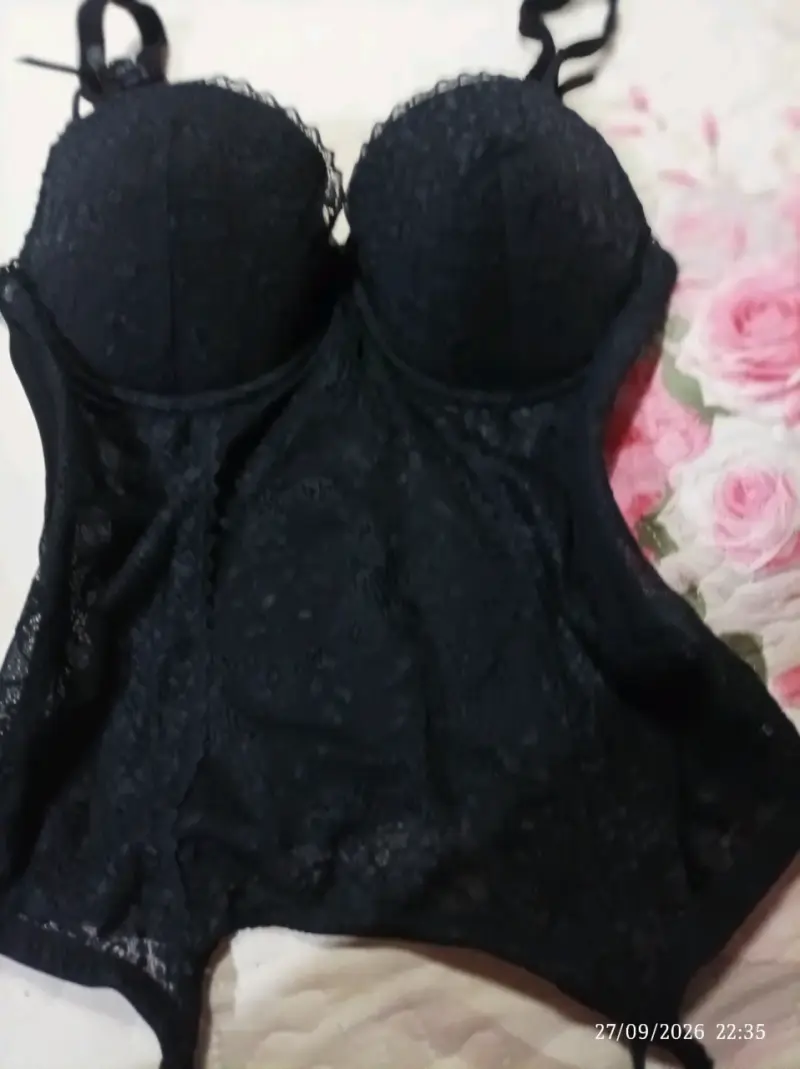 Corset negro de encaje con ligas - 1