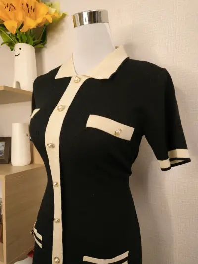 Vestido negro con detalles en crema talla M - miniatura 2