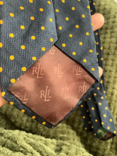 Corbata Ralph Lauren azul con puntos amarillos - miniatura 3