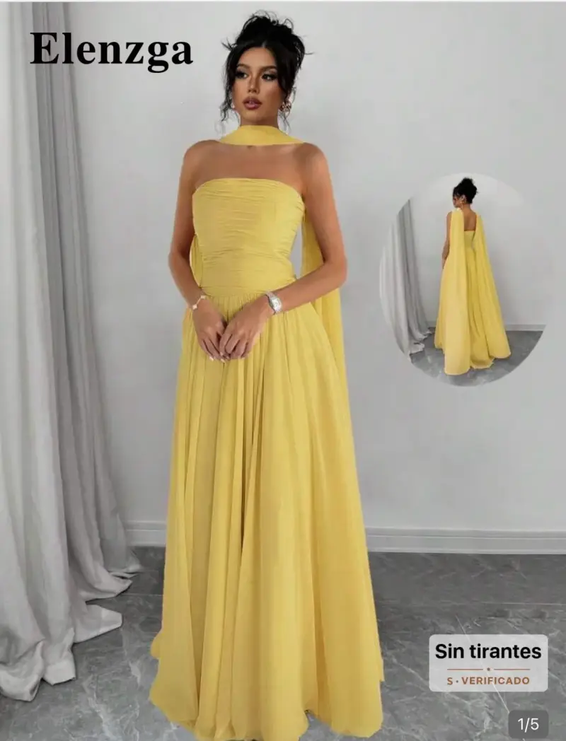 Vestido largo amarillo sin mangas - 1