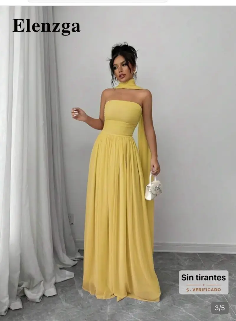 Vestido largo amarillo sin mangas - 3