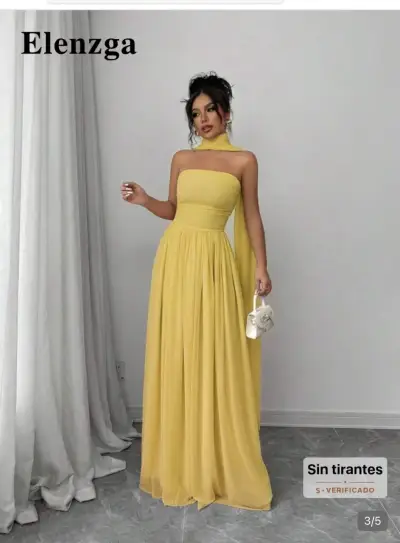 Vestido largo amarillo sin mangas - miniatura 3