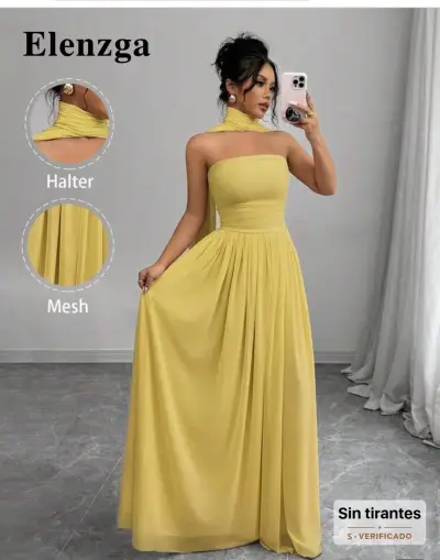 Vestido largo amarillo sin mangas - miniatura 4