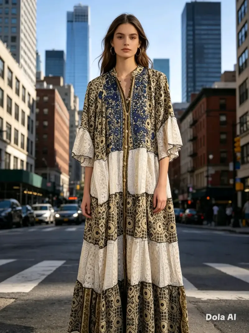 Vestido largo bohemio estampado étnico