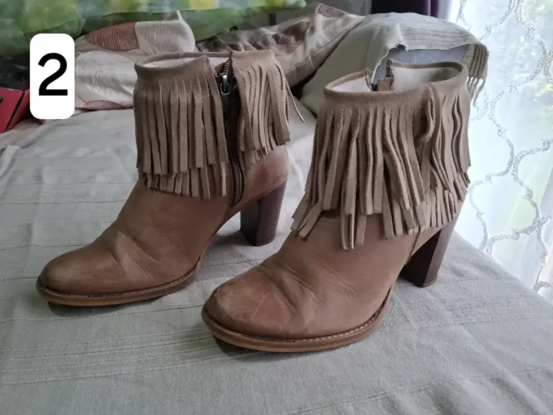 Botines de cuero con flecos marrones - 2