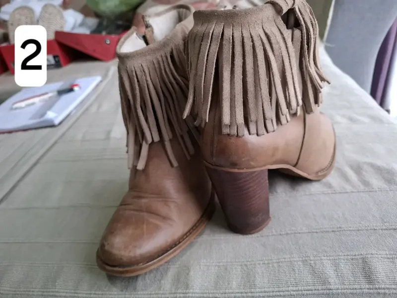 Botines de cuero con flecos marrones - 4