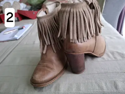 Botines de cuero con flecos marrones - miniatura 4
