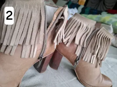 Botines de cuero con flecos marrones - miniatura 6