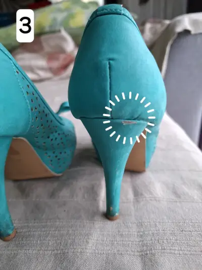 Zapatos de tacón turquesa con diseño calado - miniatura 4