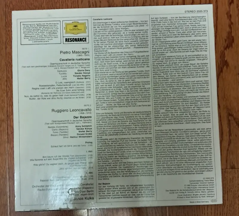 Vinilo Leoncavallo y Mascagni - 2