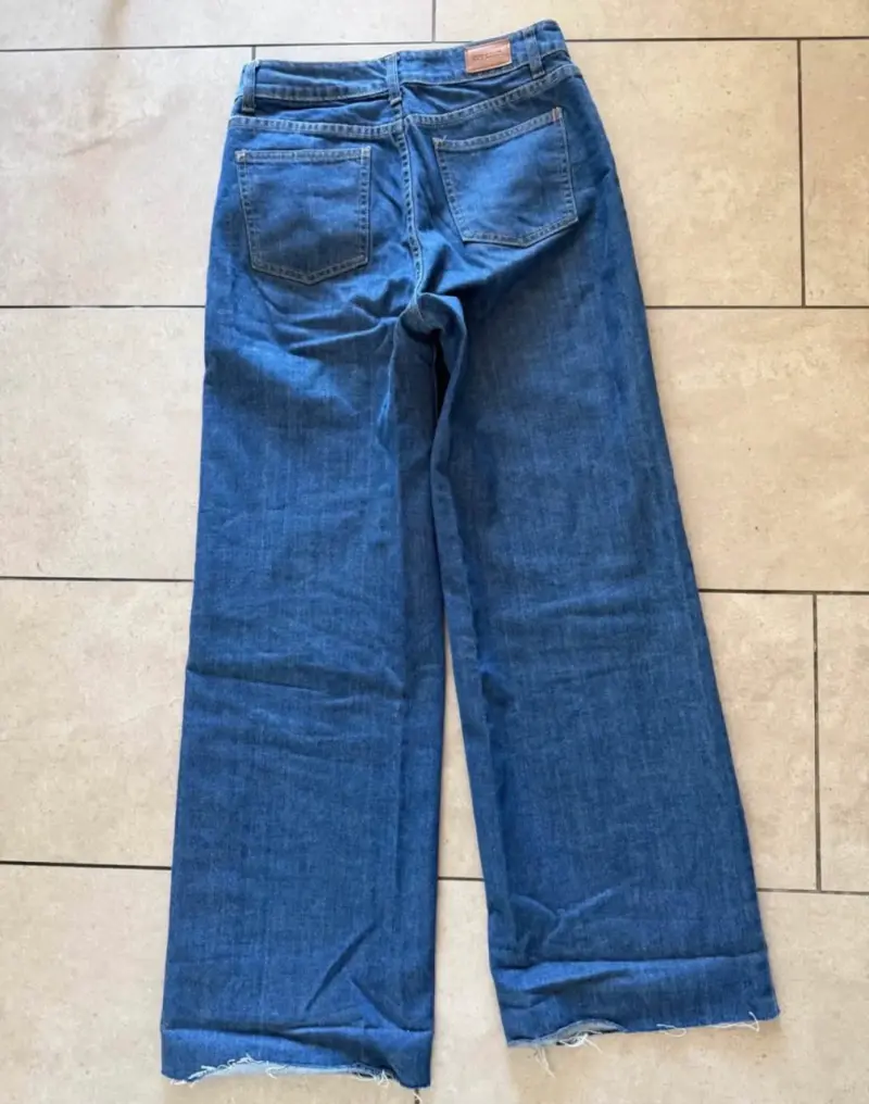 Jeans anchos de mezclilla azul para mujer - 2