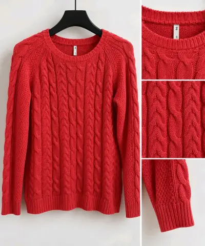 Suéter de punto trenzado fuc y amarillo para mujer - miniatura 1