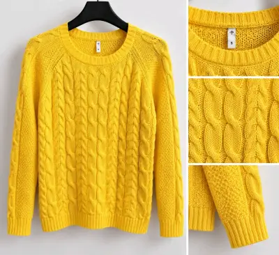 Suéter de punto trenzado fuc y amarillo para mujer - miniatura 2
