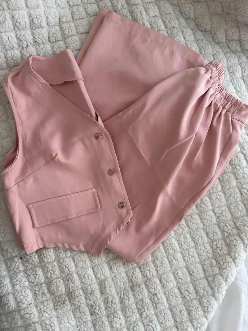 Conjunto de chaleco y pantalón rosado para mujer - 1