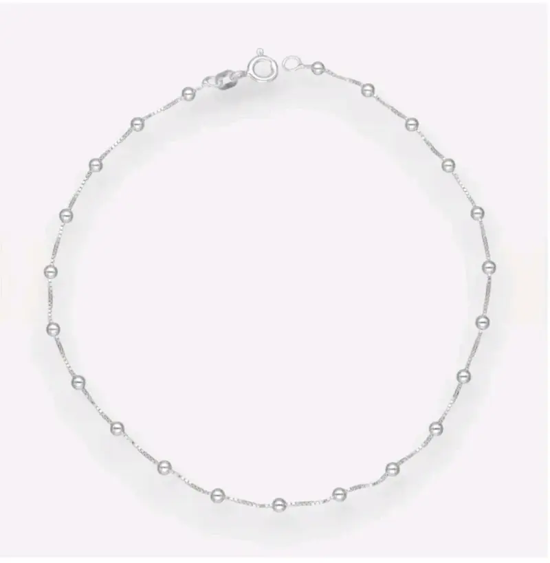 Tobillera de plata con diseño de bolitas - 2