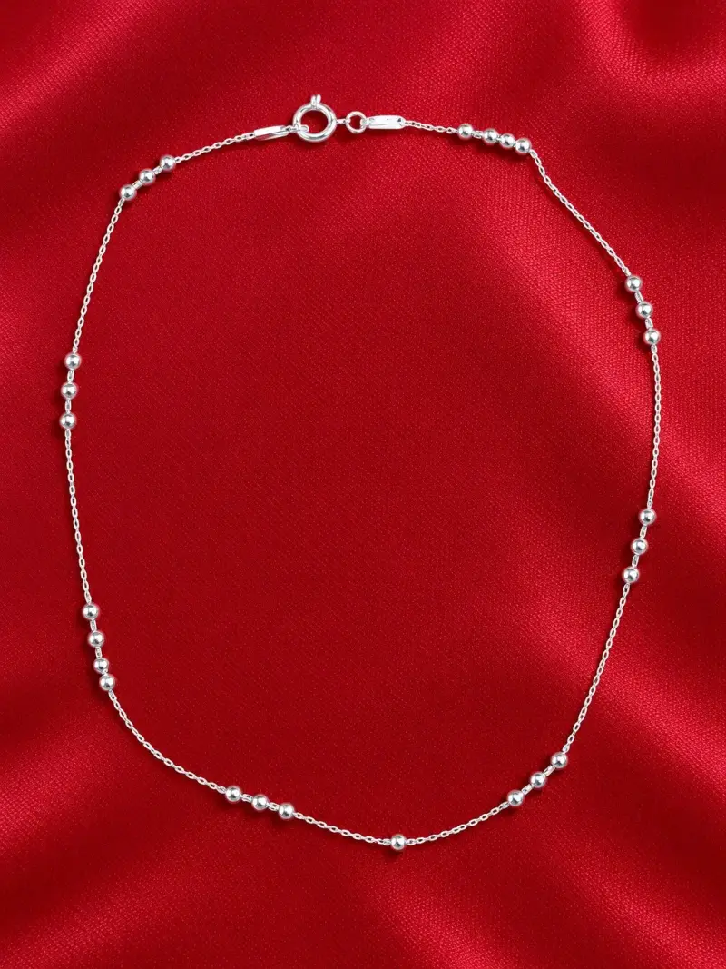 Tobillera de plata con diseño de bolitas - 1