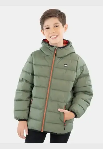 Chaqueta acolchada verde para niño con capucha - miniatura 1